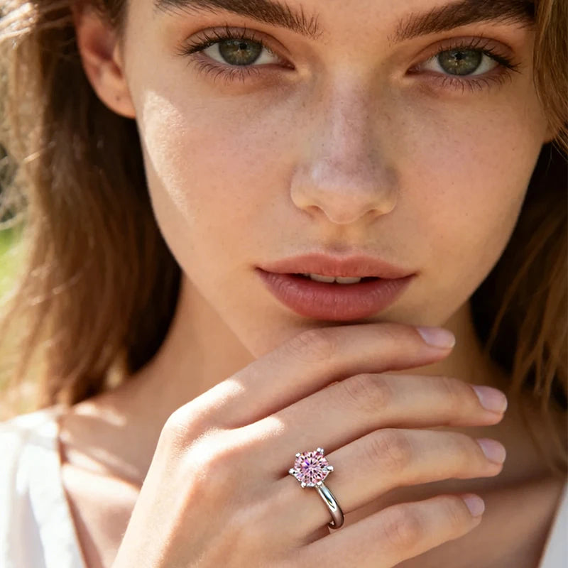 NeeTim 0.5ct 1ct 2ct 3ct Blue Pink Purple Black Moissanite Rings for Women Sterling 925 Silver Wedding Party Band Woman's Ring