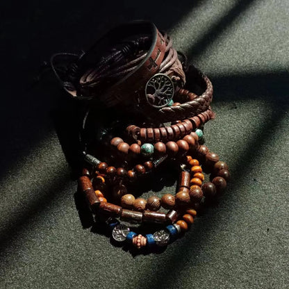 Khaki Tree 10 Pcs/set Black Wrap Woven Fashion Handmade Men Bracelets Male Women Leather Bracelets Men Bangle Wholesale Jewelry