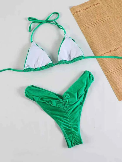 Sexy Folds Bikini Set Solid Micro Bikinis Women Swimsuit Female Triangle Swimwear Beach Wear Bathing Suit