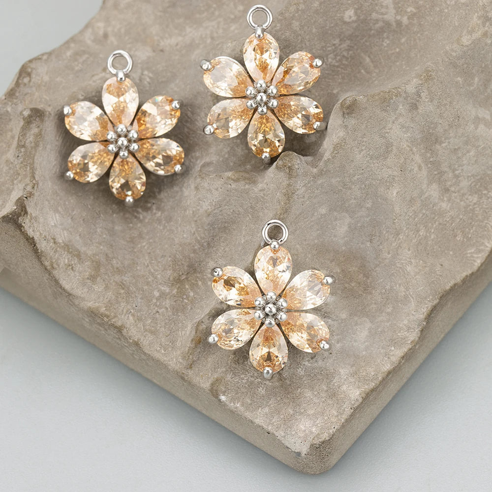 GUFEATHER,6pcs/lot,MC78,jewelry accessories,18k gold plated,nickel free,copper,zircon,hand made,flower shape,charms,diy pendants - AMULET RING STORE