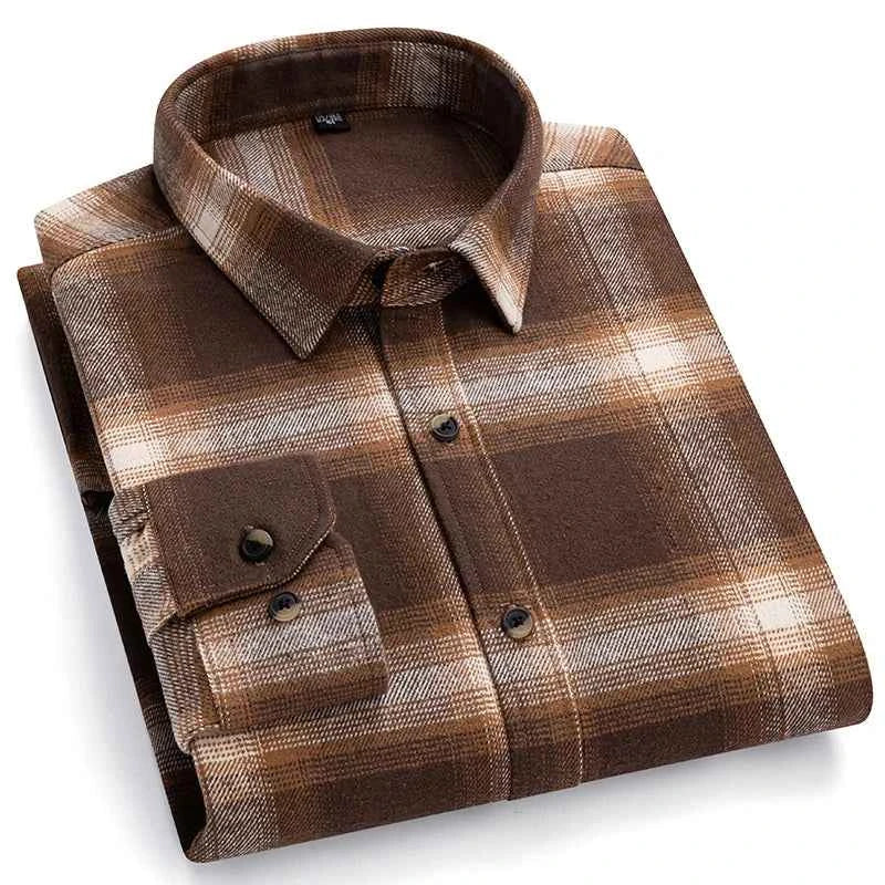 Long Sleeve Shirts For Men Classic Style Turn Down Collar Flannel Plaid Casual Clothing Daily Use Easy Care Soft Material Shirts