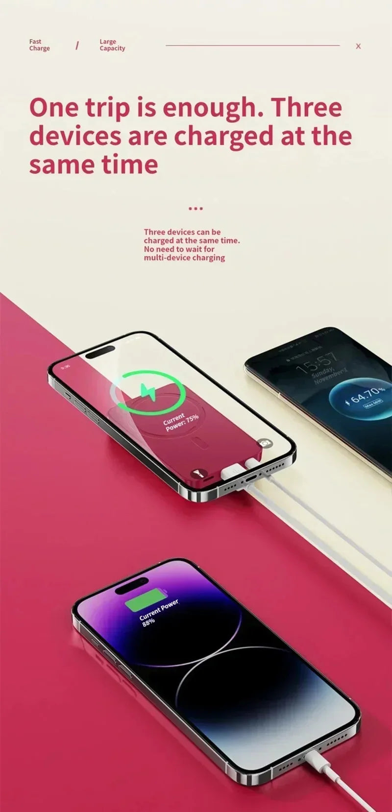 OnePlus 50000mAh Magnetic Wireless Charger Power Bank External Battery Fast Charging PowerBank For Android iPhone 15 16 Xiaomi - AMULET RING STORE