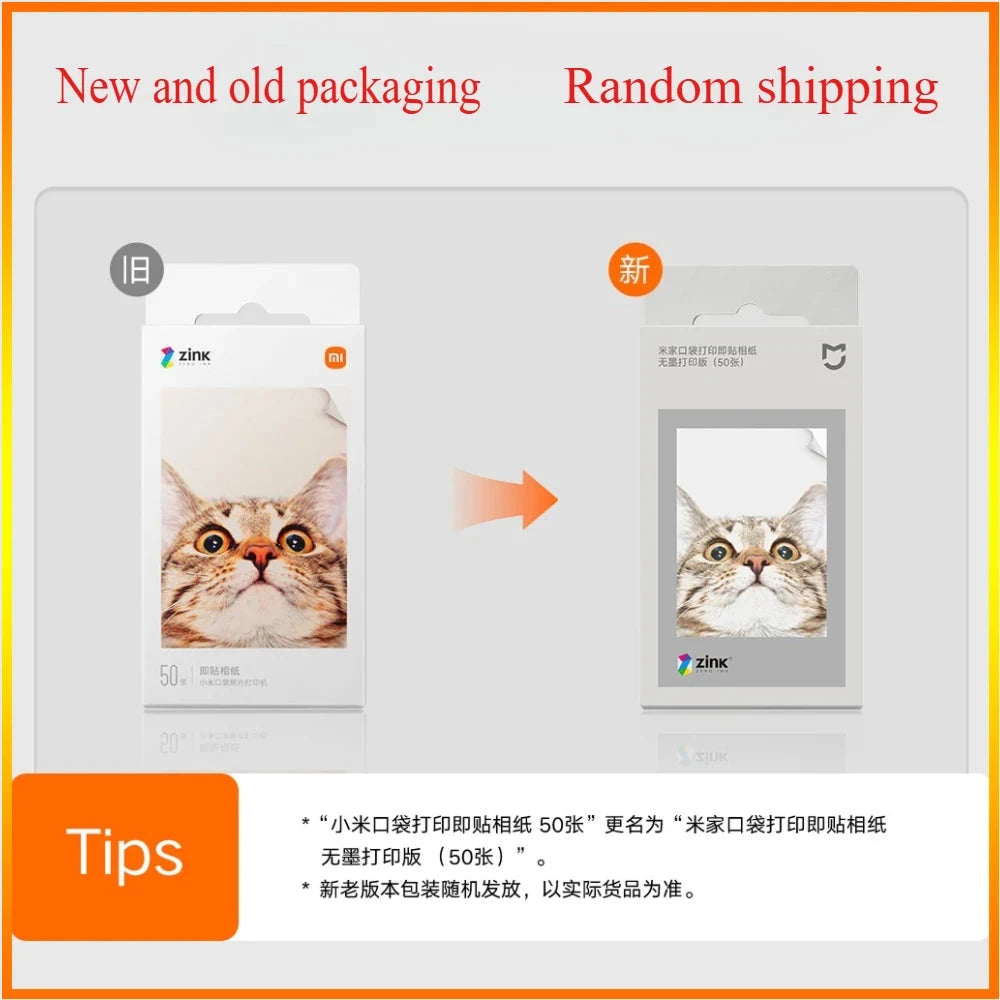 Original 100% Xiaomi ZINK Pocket Printer Paper Self-adhesive Photo Print 50pcs Sheets Xiaomi 3-inch Mini Pocket Photo Printer