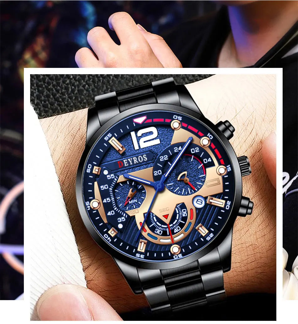 Fashion Mens Watches Luxury Quartz Wristwatch Calendar Luminous Clock Men Business Casual Watch Reloj Hombre - AMULET RING STORE