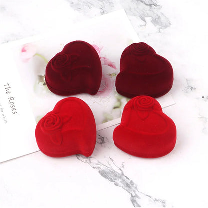 Heart-Shaped Velvet Jewelry Box Rose Flower Valentine'S Day Engagement Proposal Wedding Ring Box Gift Box Jewelry Organizer Case - AMULET RING STORE