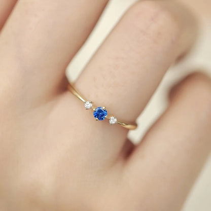 925 Sterling Silver Plated 14K Gold Blue Zircon Ring for Women  Japanese Light Luxury Party Jewelry Accessories