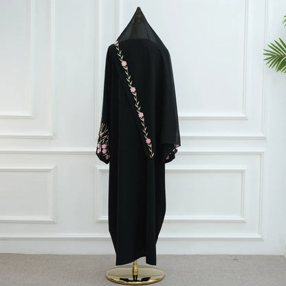 Luxury Embroidered Sleeve Cardigan for Muslim Women Ramadan Modest Abaya Dress with Hijab Elegant Islamic Party Turkish Outfit