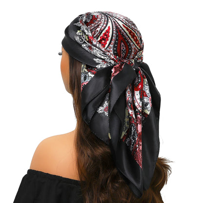 Head Scarf Women Luxury Brand Square 90*90cm Silk Foulard Satin Bandana Cheveux Soft Neckerchief Hijab Hair Scarves For Ladies - AMULET RING STORE
