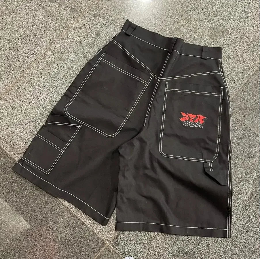 Gothic Punk Skull Letter Pattern Patchwork Shorts Men Y2k Streetwear Pants Hip Hop Fashion Denim Shorts Summer New Hot Sale - AMULET RING STORE