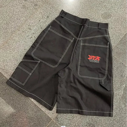 Gothic Punk Skull Letter Pattern Patchwork Shorts Men Y2k Streetwear Pants Hip Hop Fashion Denim Shorts Summer New Hot Sale - AMULET RING STORE