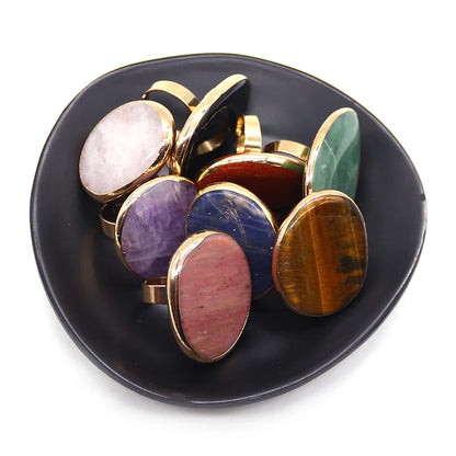 Irregular Natural Amethyst Rings Open Adjustable Green Aventurine Agate Finger Ring for Women and Men  Fashion Jewelry Ring Gift