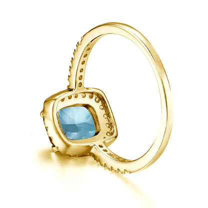 Solid 14K Gold Filled Aquamarine Ring for Women Retro Halo Design Gemstone Ring for Party Mother's Day Gifts Vintage Jewellery
