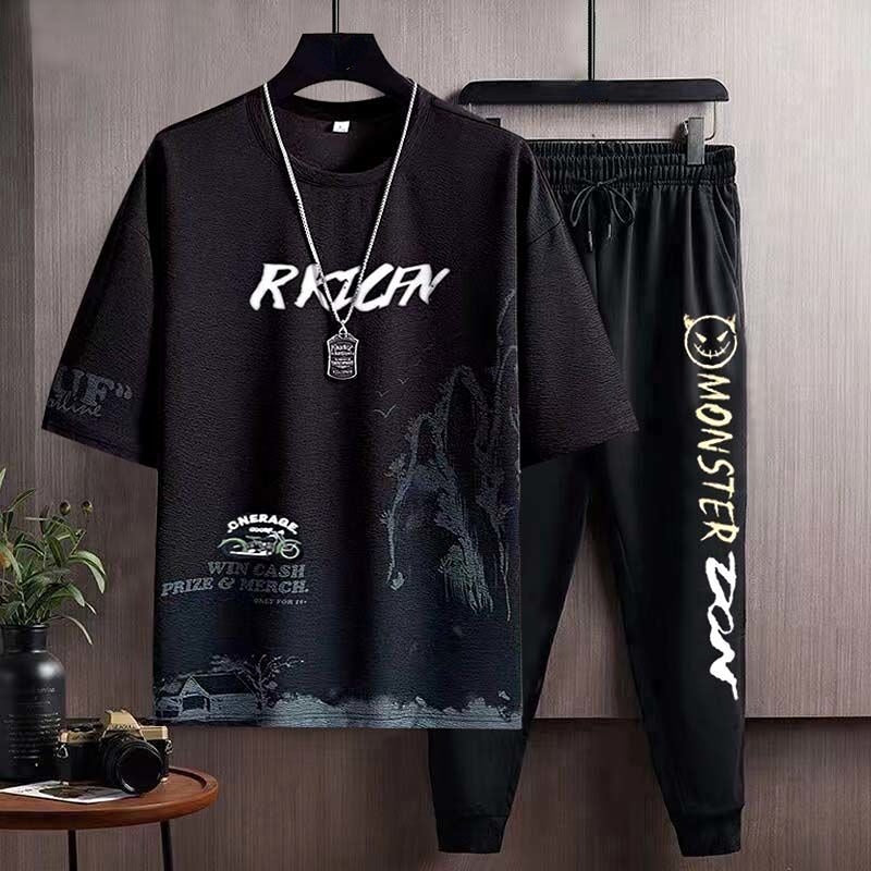 Clothes for Men Slim Fit Chic Basic Kpop Casual Cool Grey Pants Sets Male T Shirt Stretch Loose High Quality 5xl Luxury Xl S Top