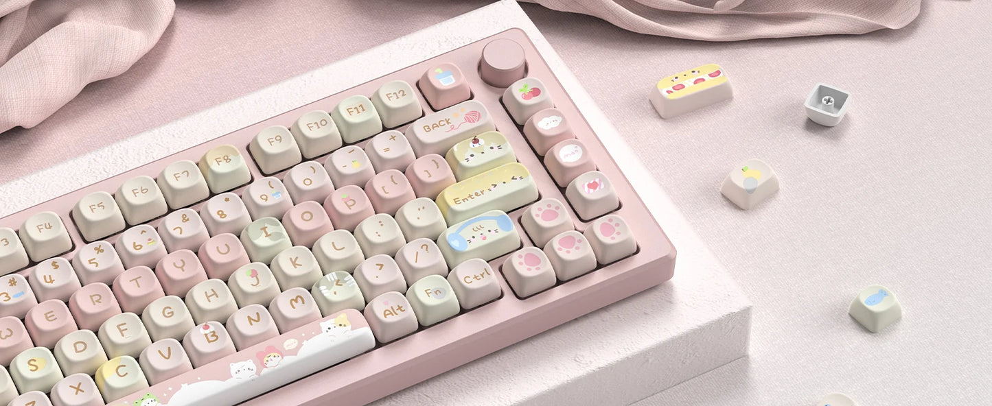 134 Keys Pink Cat  MOA Profile PBT Keycaps Customs Dye Sub Key caps for 61/87/104 Cherry MX Switch Gaming Mechanical Keyboard