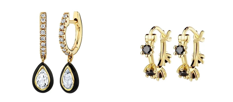 925 Sterling Silver Needle Fashion Round Pendant Small Earrings Luxury Gold Hoop Earrings for Women Premium Black Jewelry Gifts - AMULET RING STORE