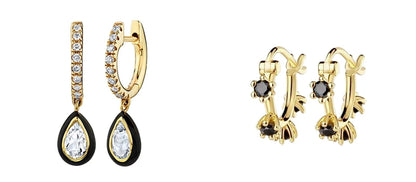 925 Sterling Silver Needle Fashion Round Pendant Small Earrings Luxury Gold Hoop Earrings for Women Premium Black Jewelry Gifts - AMULET RING STORE