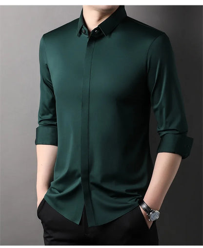 Mulberry Silk Business Dress Shirt - Men's Wrinkle Resistant