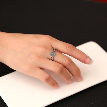 7*5mm Natural Aquamarine 925 Sterling Silver Women's Ring Handmade Adjustable Open Bands Vintage Boho Jewelry Gifts - AMULET RING STORE