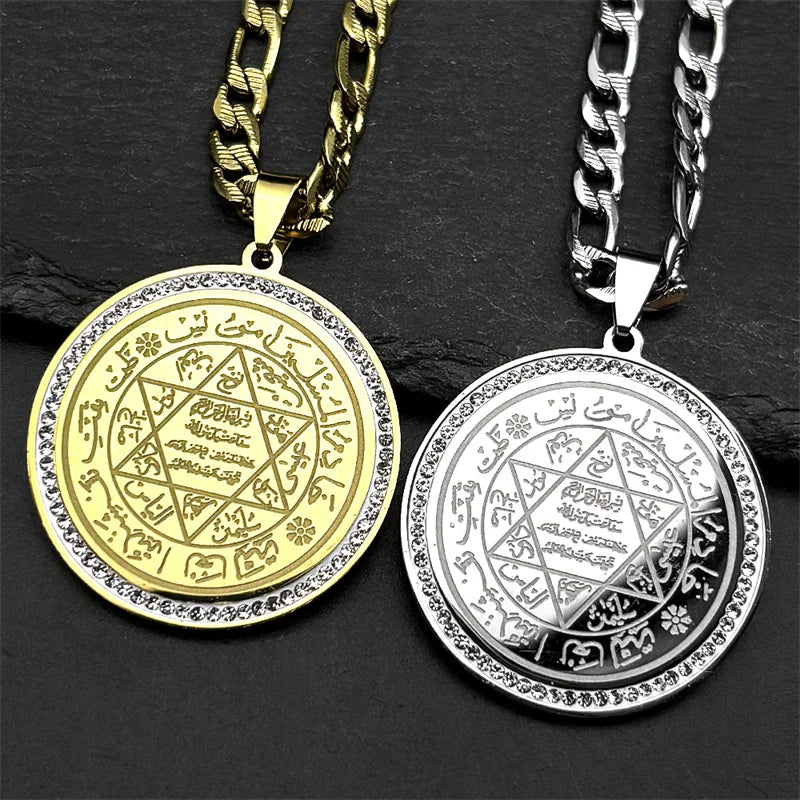 Hexagram Magen David Star Muslim Prayers Stainless Steel Pendant Necklace for Women Men Crystals Islamic Arabic Jewelry Gift