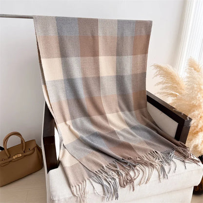 Plaid Imitation Cashmere Blanket Winter Women Scarf Designer Thick Warm Pashmina Shawl Wraps Tassel Poncho Stoles Echarpe Unisex