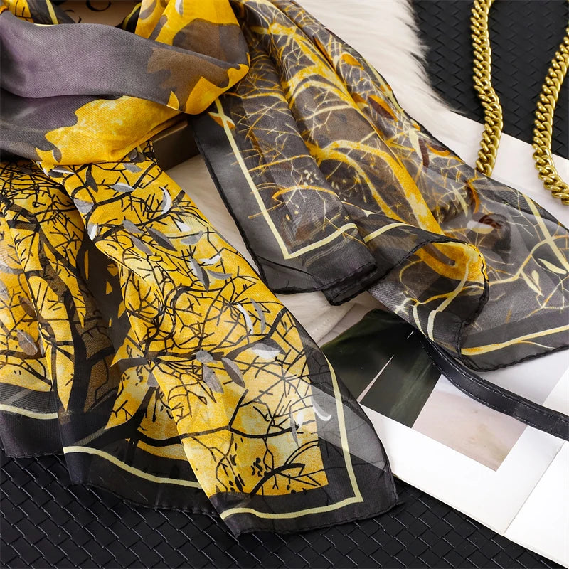 45*155cm Print Design Women Silk Scarf Shawl Elegant Headscarf Convinient Bandage Hijabs Chiffon Muslim Wrap Scarves - AMULET RING STORE