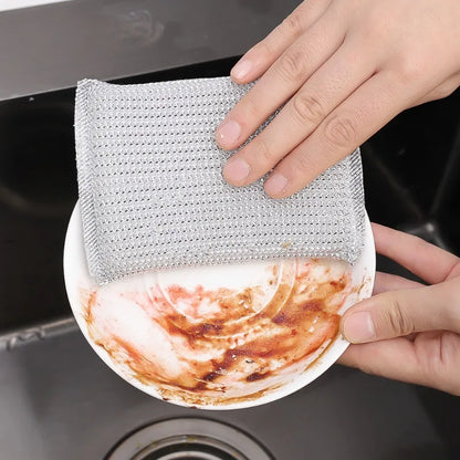 Steel Wire Cleaning Sponge Double Sides Dishwashing Sponges Reusable Kitchen Scouring Pad Household Clean Tool Washing Brush