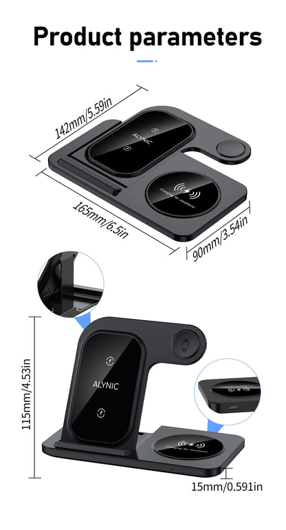 3 in 1 Wireless Charger Stand Pad For iPhone 15 14 13 12 X Max Foldable Fast Charging Station Dock For IWatch 8 7 SE AirPods Pro