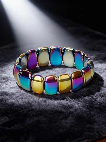 Hematite & Red Tiger's Eye Bracelet Men Natural Stone Cylinder Bead for Energy Protection Reiki Charm Courage Jewelry Women Gift