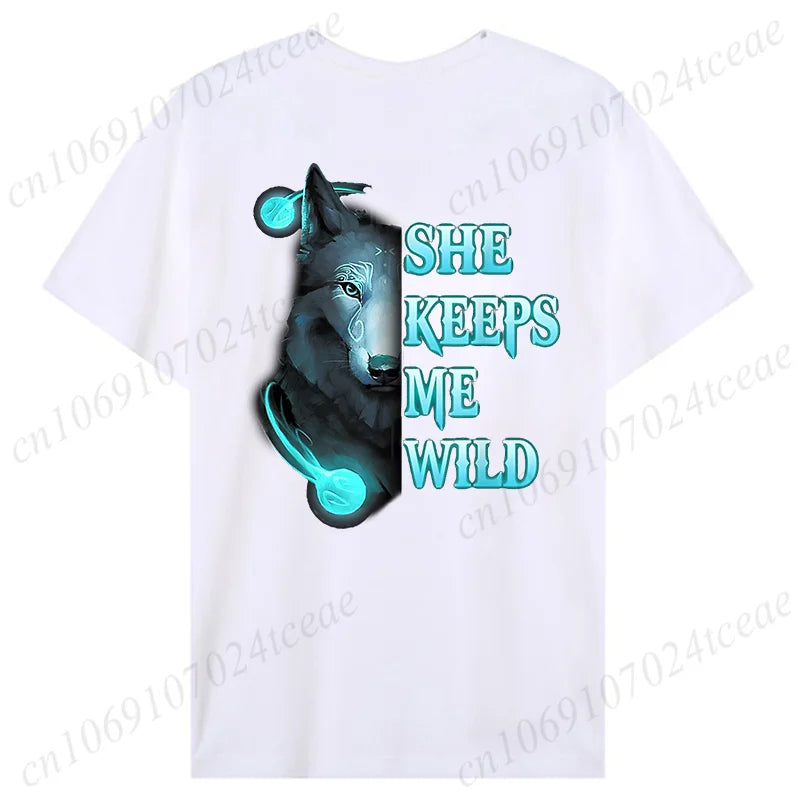 Fashion Valentine's Day Tees Shirt Lion Animal Back Print Graphic Y2k Tops Lover Couples Matching T-shirt Men & Women Clothing - AMULET RING STORE