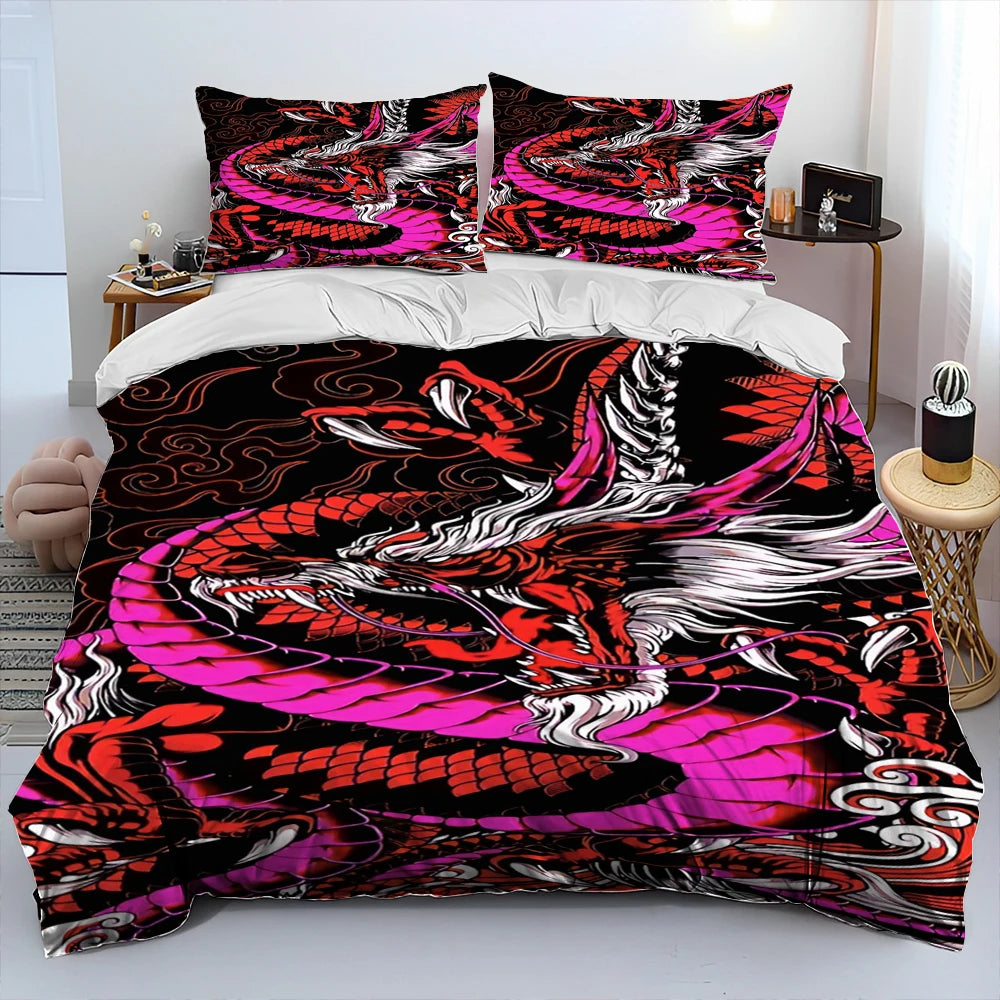 Dragon Cartoon Comforter Bedding Set,Duvet Cover Bed Set Quilt Cover Pillowcase,King Queen Size Bedding Set for Adult Child Gift