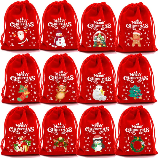1PC Red Christmas Velvet Bags Drawstring Pouch Candy Gift Bag Bracelet Earrings Necklaces Jewelry Packaging Storage Bags - AMULET RING STORE