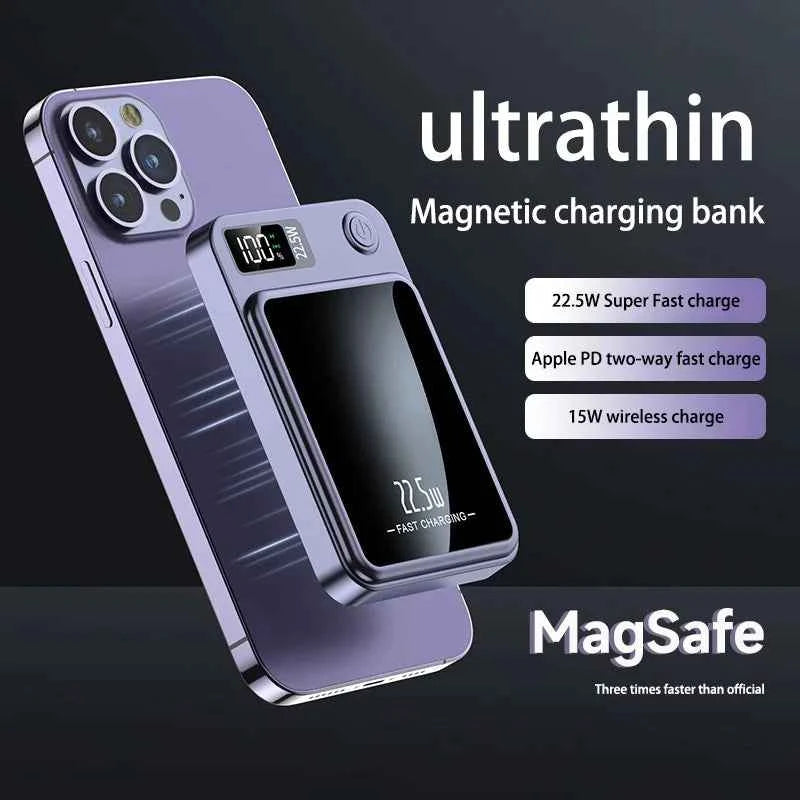 30000mAh Magnetic Power Bank 22.5W Fast Charging Portable External Battery Ultra Thin Safe Wireless  For iPhone Huawei Samsung