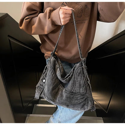 2025 New Women's Denim Tote Bag - Retro Crossbody Shoulder Bag with Large Capacity for Work & Commute, Fashionable Denim Handbag