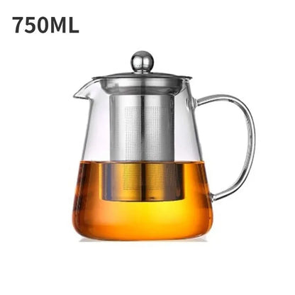 1pc Glass Teapot Heat Resistant Borosilicate Clear Tea Kettle with Removable Stainless Steel Infuser Kettle Kung Fu Teaware Set