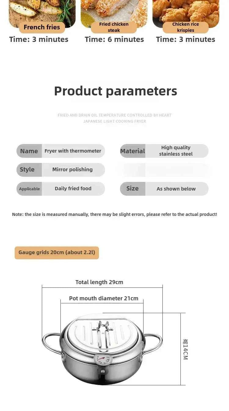 Multifunctional deep fryer with Thermometer and Oil Drip Drainer Rack Household Double Bottom Gas Induction Cooker Kitchen Tools