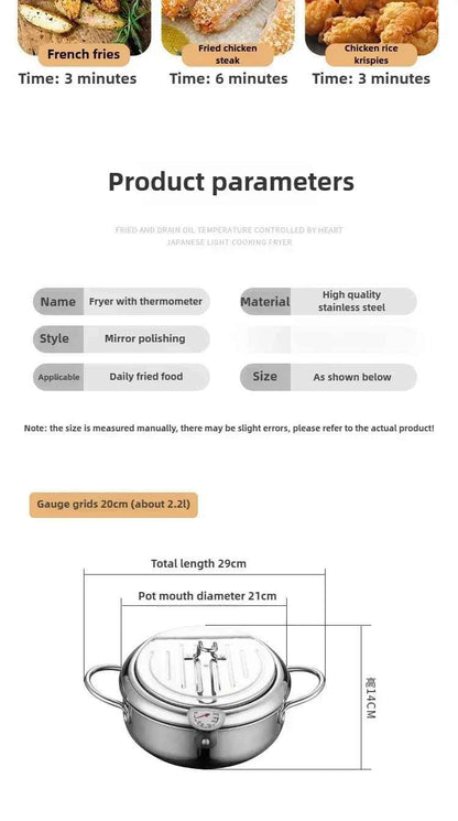 Multifunctional deep fryer with Thermometer and Oil Drip Drainer Rack Household Double Bottom Gas Induction Cooker Kitchen Tools