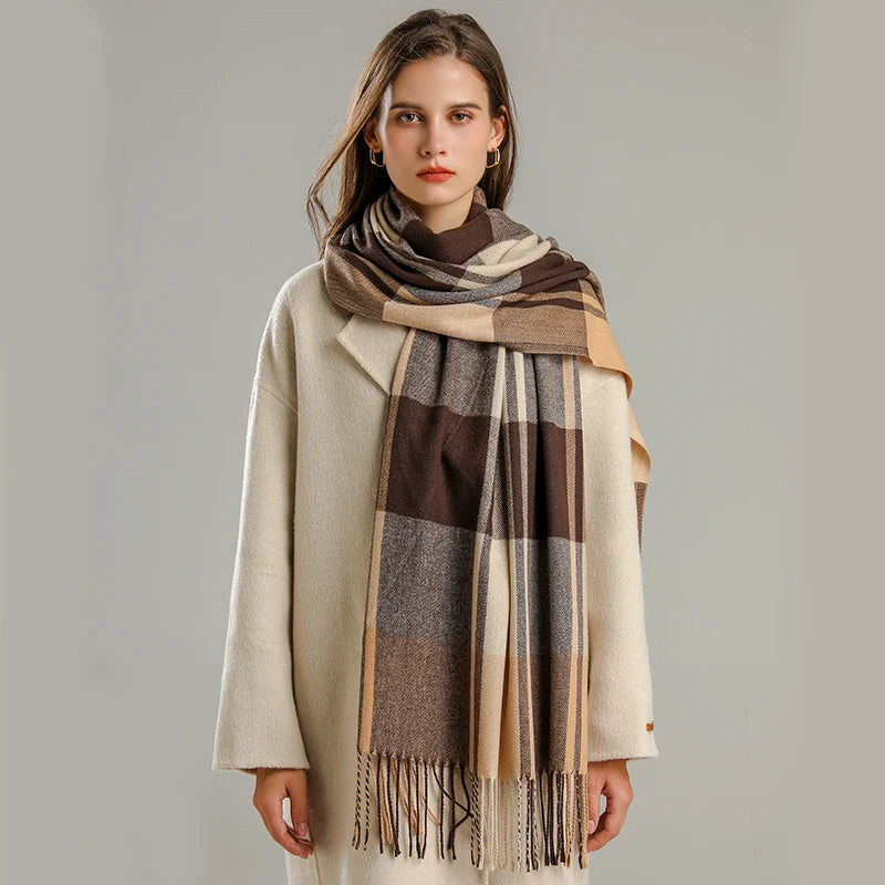 Warm Cashmere Blanket Women Travel Winter Scarf Fashion Plaid Pashmina Thick Shawl Wraps With Tassel Casual Bufanda Poncho New - AMULET RING STORE