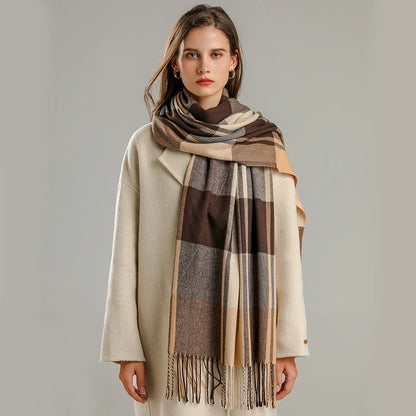 Warm Cashmere Blanket Women Travel Winter Scarf Fashion Plaid Pashmina Thick Shawl Wraps With Tassel Casual Bufanda Poncho New - AMULET RING STORE