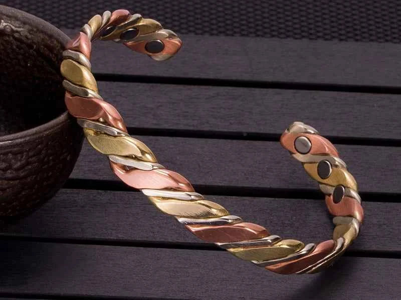 Vinterly Twisted Copper Bracelets for Women Rose Gold-color Health Energy Magnetic Copper Adjustable Cuff Bracelets & Bangles