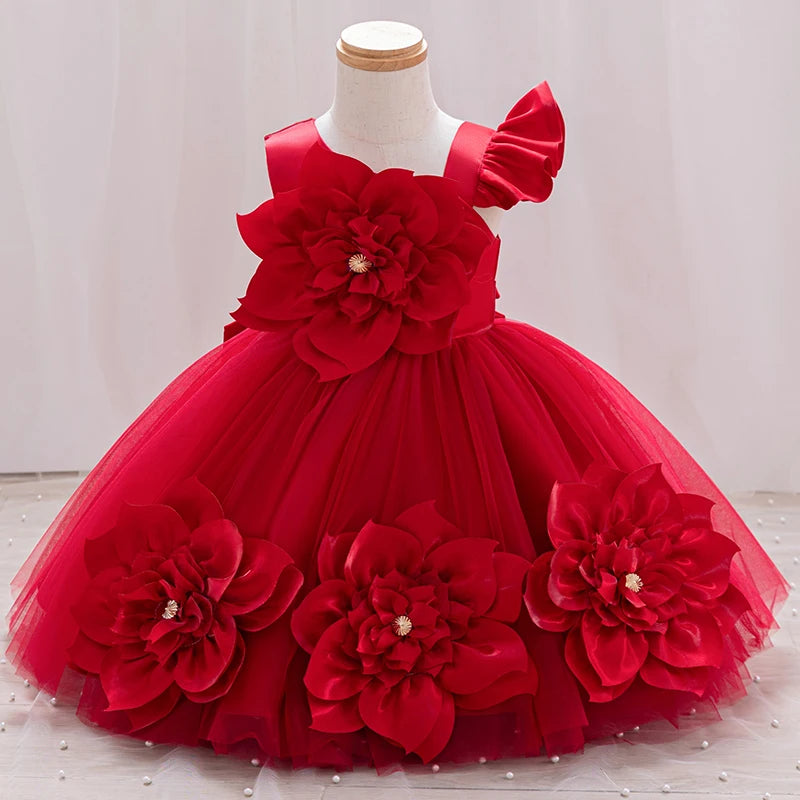 2024 Summer One Shoulder Sequin Fluffy Clothes New Off Shoulder Dress Girl Wedding Dress 0-5 Year Old Baby Girl Dress