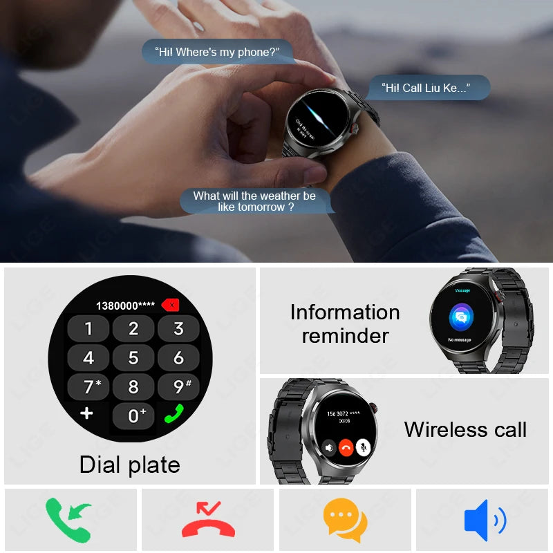 LIGE New Smart Watch Men 1.52 inch Full touch Screen Bluetooth Call Heart Rate Waterproof Men SmartWatch For GPS Sport Tracker - AMULET RING STORE