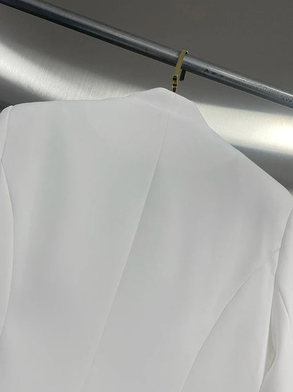 TWOTWINSTYLE Solid Spliced Bead Flower Temperament Blazers for Women V Neck Long Sleeves Patchwork Single Breasted Blazer Female