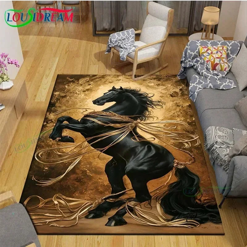 3D Fashion Exquisite Painting Horse Printed Carpet Living Room Anti-Skid Area Rug Kids Bedroom Mats Yoga Mat Large Carpet Decor