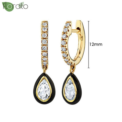 925 Sterling Silver Needle Fashion Round Pendant Small Earrings Luxury Gold Hoop Earrings for Women Premium Black Jewelry Gifts - AMULET RING STORE