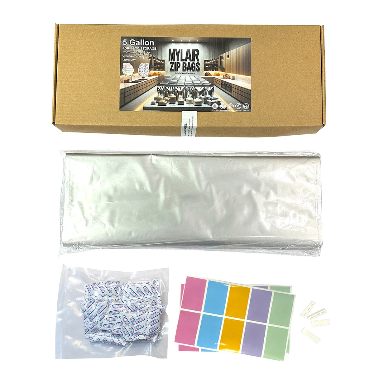 10pcs 5 Gallon Mylar Bags for Food Storage 12 Mil Thick Mylar Bags 5 Gallon with Oxygen Absorbers 2000cc Ziplock Resealable Bags - AMULET RING STORE