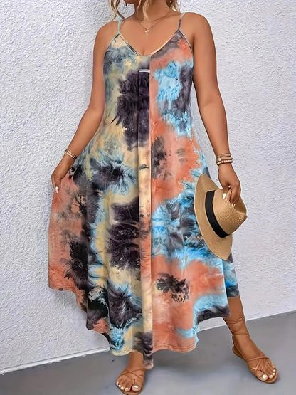 Elegant V-neck sleeveless dress for women in 2025, featuring abstract prints and pleated chest details - Lightweight and machine