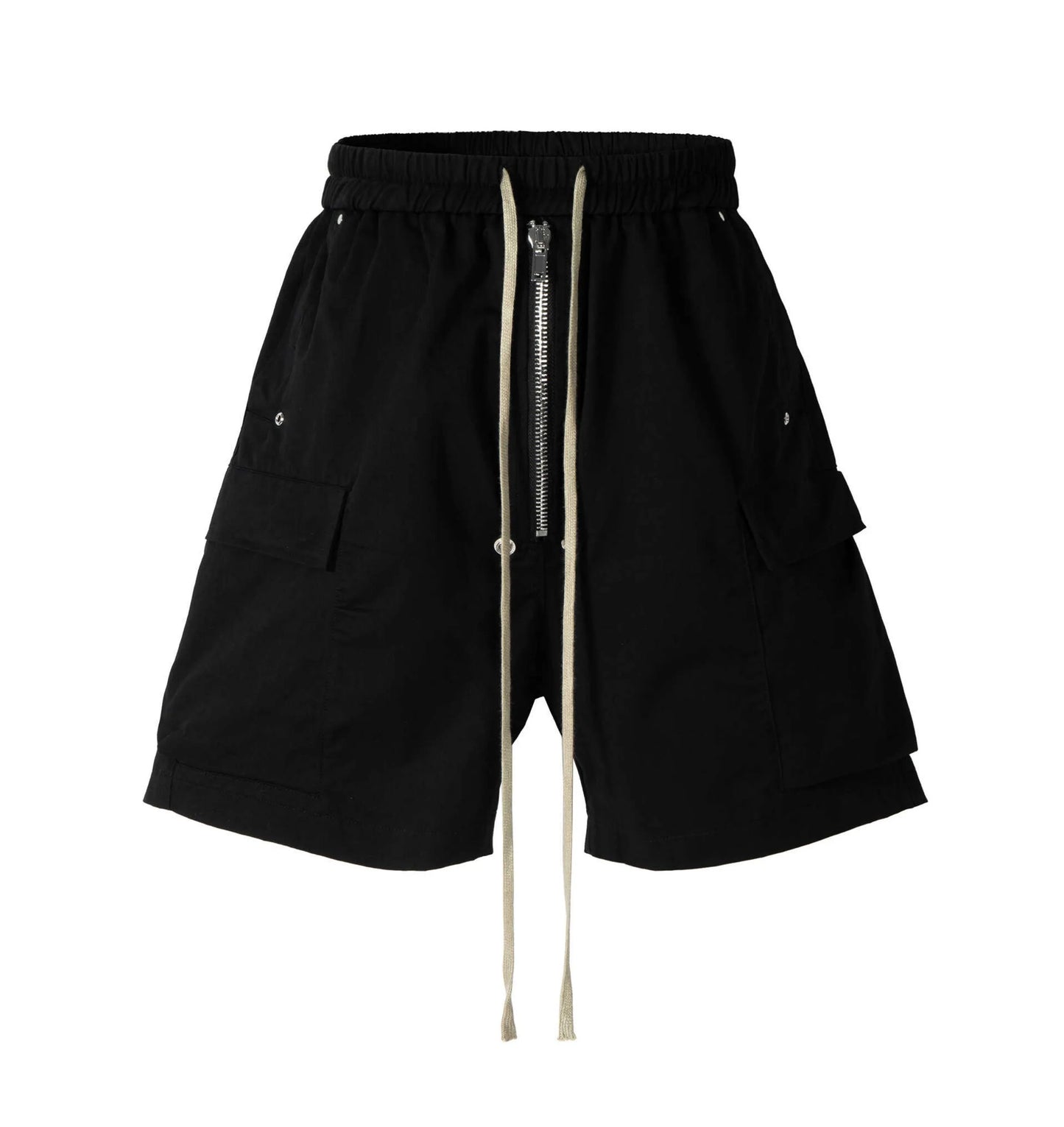 Mauroicardi Spring Summer Cool Handsome Hard Black Cargo Shorts for Men High Waist Drawstring Short Straight Pants Clothes 2025