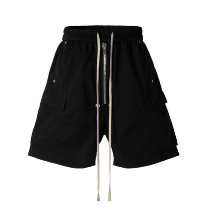 Mauroicardi Spring Summer Cool Handsome Hard Black Cargo Shorts for Men High Waist Drawstring Short Straight Pants Clothes 2025