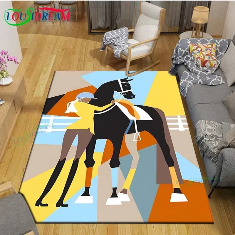 3D Fashion Exquisite Painting Horse Printed Carpet Living Room Anti-Skid Area Rug Kids Bedroom Mats Yoga Mat Large Carpet Decor