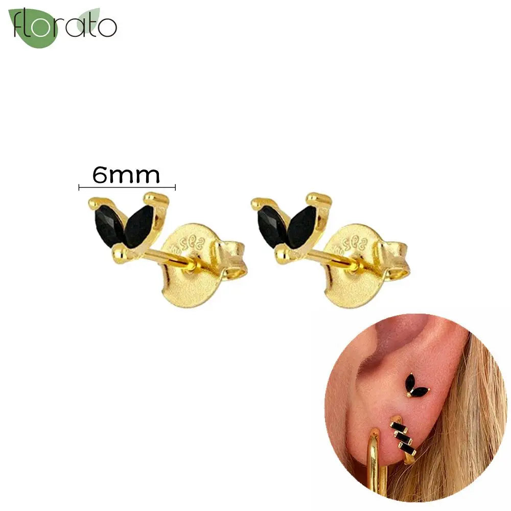 925 Sterling Silver Needle Fashion Round Pendant Small Earrings Luxury Gold Hoop Earrings for Women Premium Black Jewelry Gifts - AMULET RING STORE